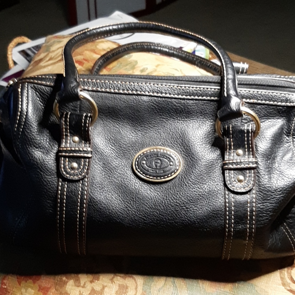 Etienne Aigner Black Pebbled Leather Satchel EUC
